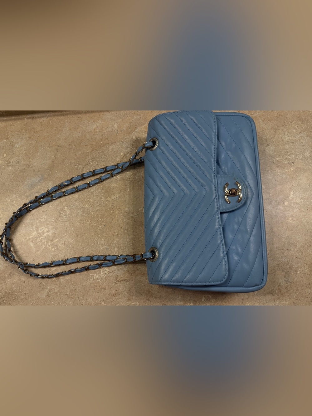 Quilted Chain Strap Shoulder Bag - Blue